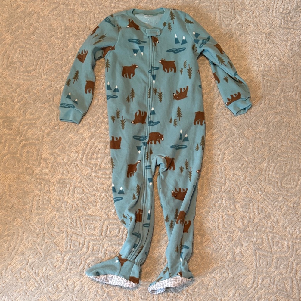 Carter's Bear Print Footed Onesie - Teal and Brown